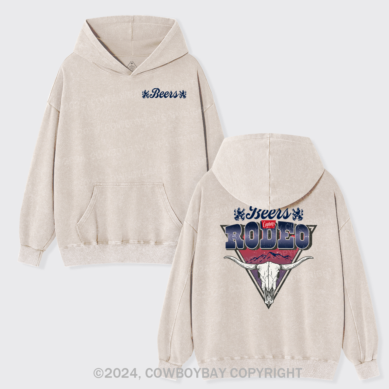 Beers Banquet Bull Skull Rodeo Garment-Dye Hoodies