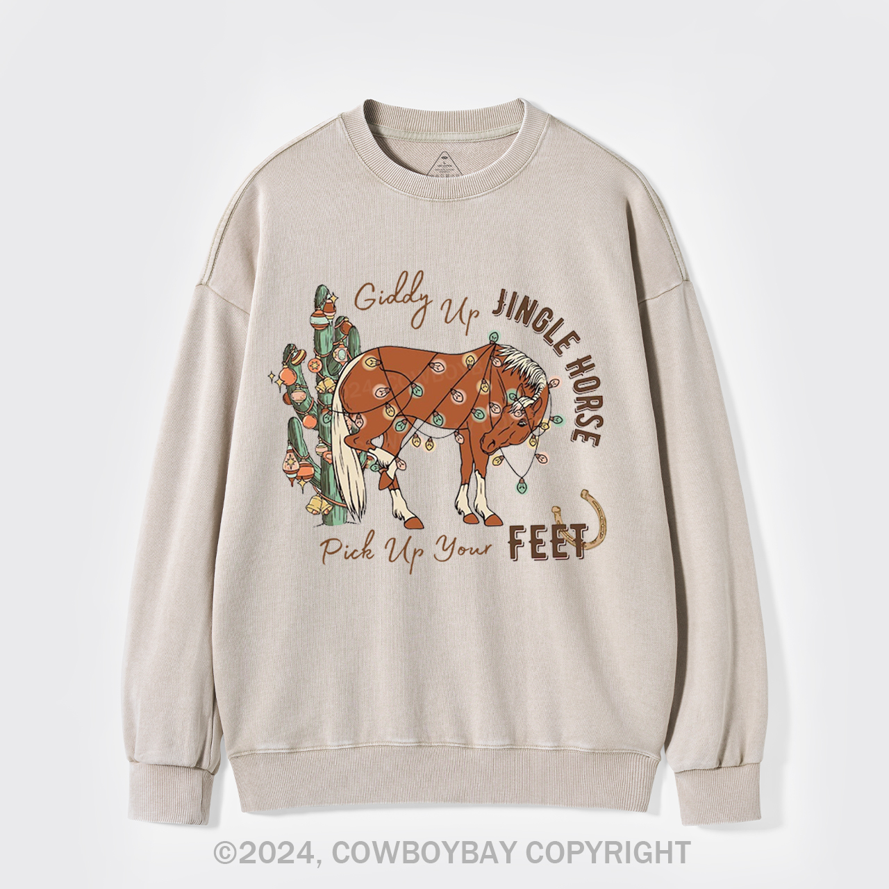 Giddy Up Jingle Horse Pick Up Your Feet Washed Sweatshirts