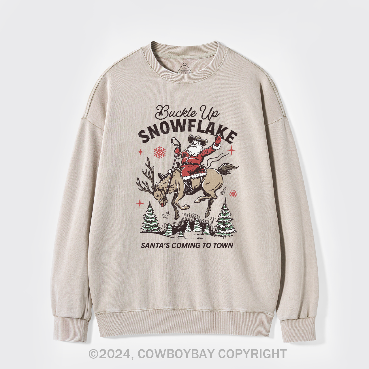 Retro Christmas Cowboy Santa Washed Sweatshirts