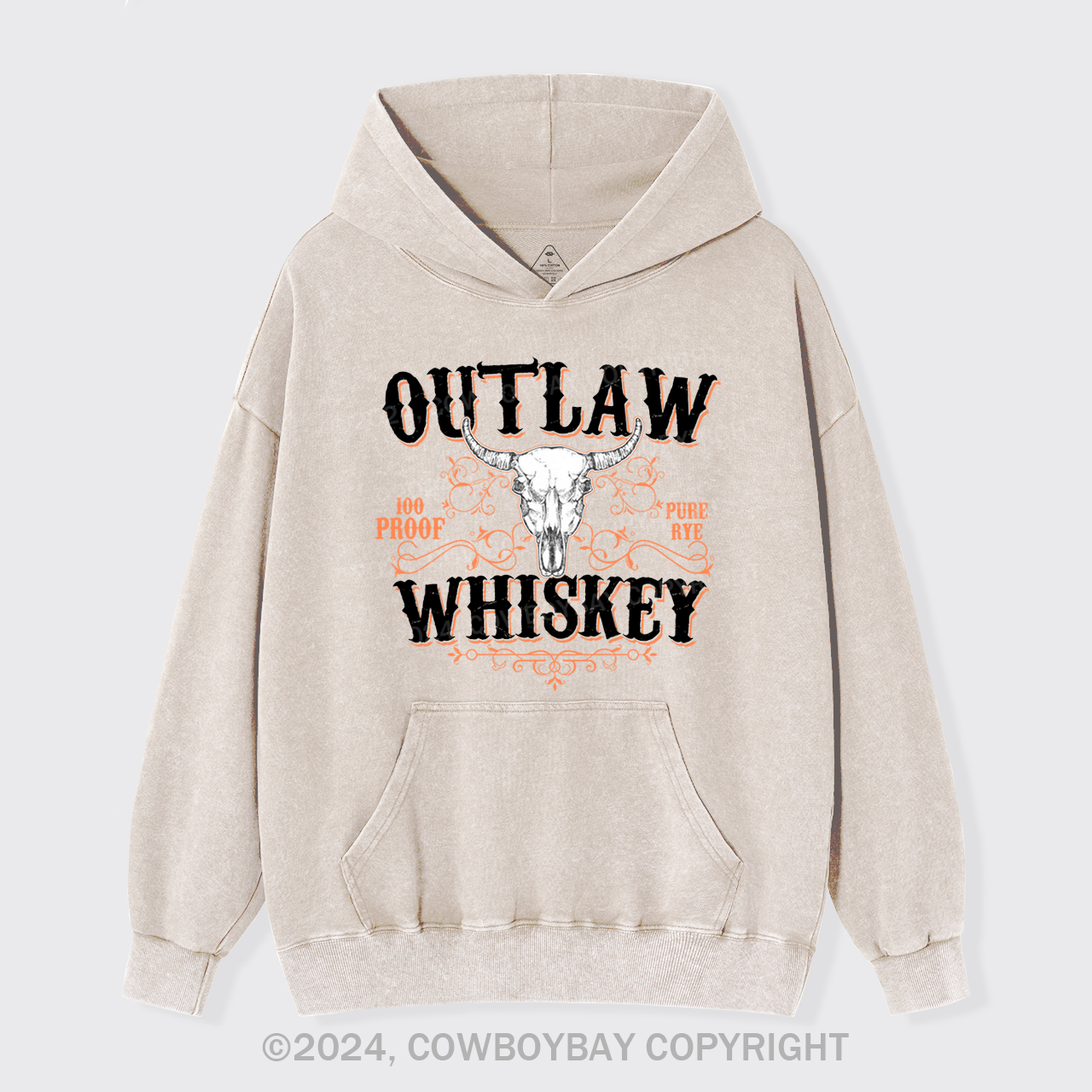 Outlaw Whiskey 100 Proof Pure Rye Garment-Dye Hoodies