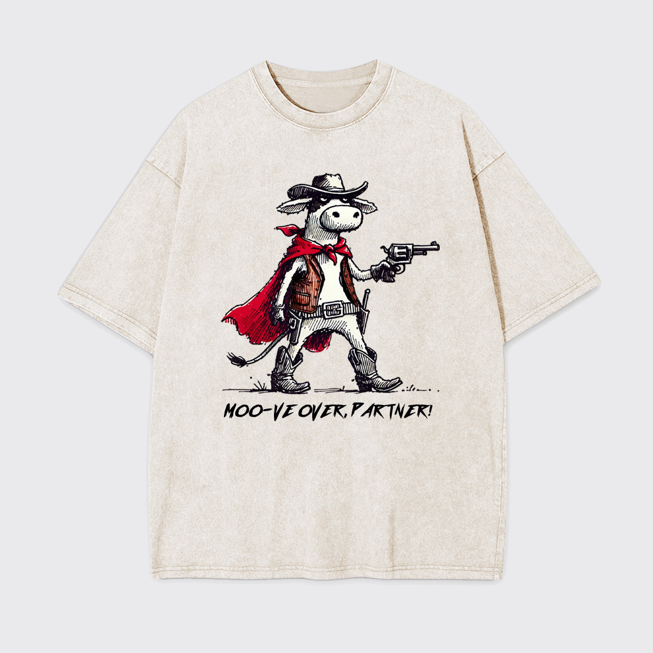 Funny Red Cloak Cowboy Cow Garment-dye Tees