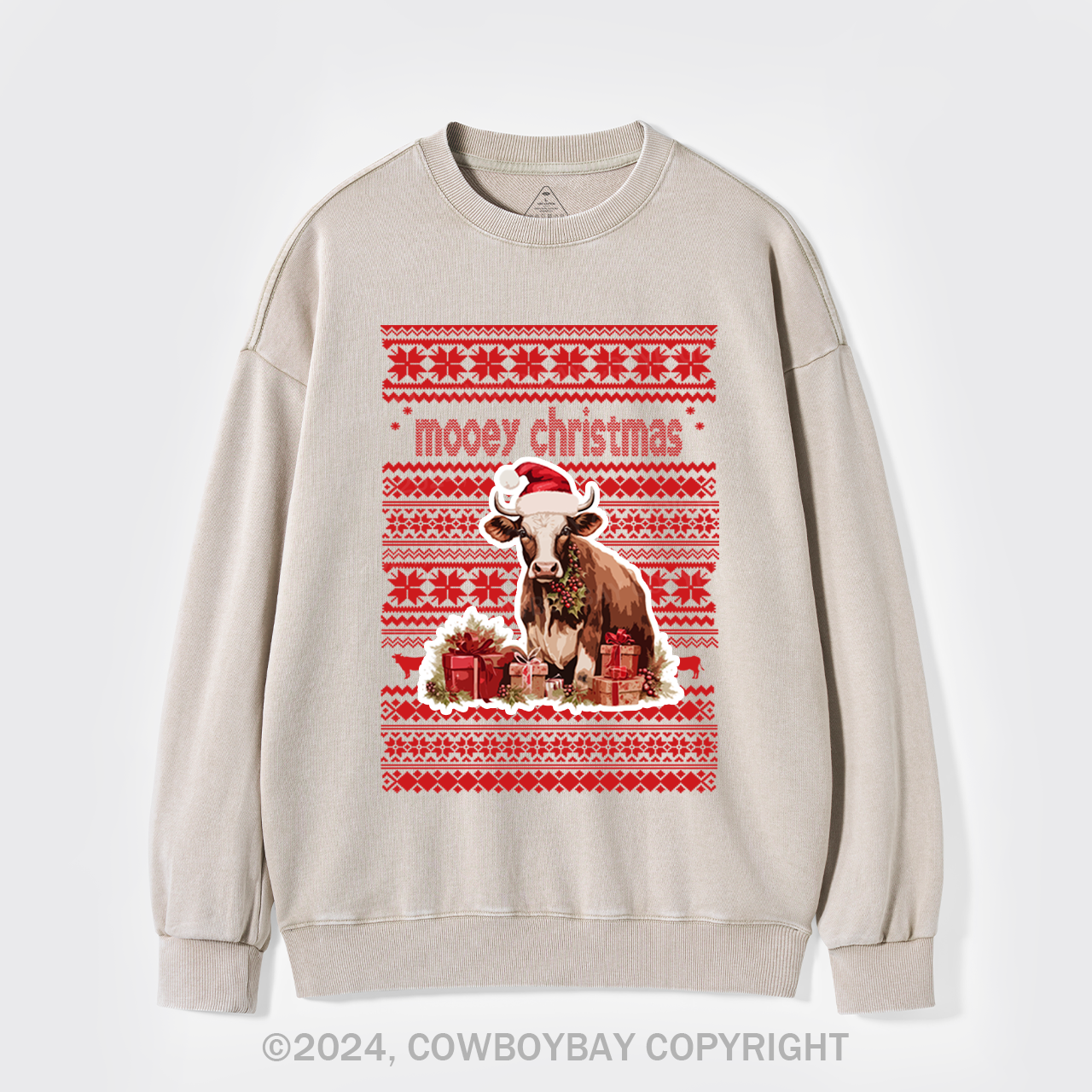Christmas Cow With Santa Washed Sweatshirts