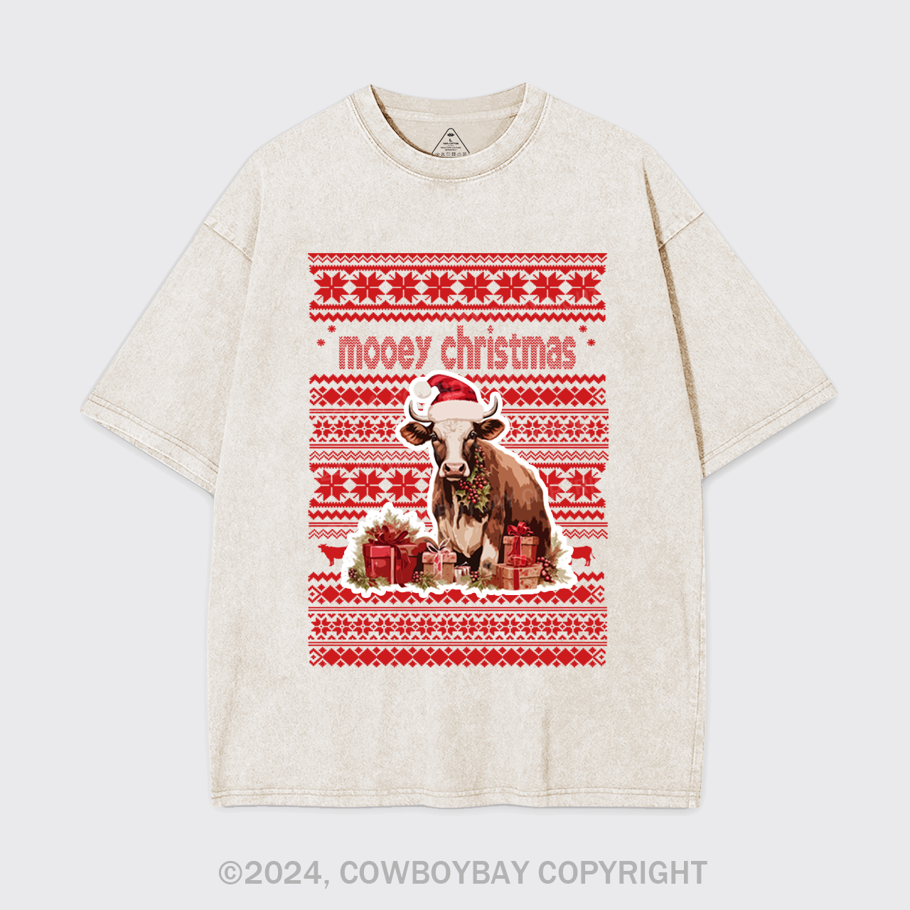 Christmas Cow With Santa Garment-dye Tees
