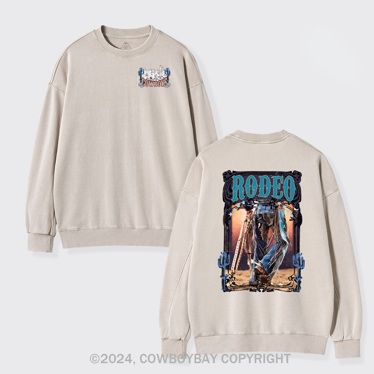 Western Rodeo Wild Cowboy Washed Sweatshirts