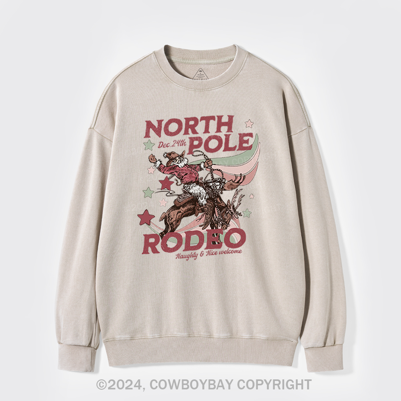 North Pole Rodeo Retro Western Christmas Washed Sweatshirts