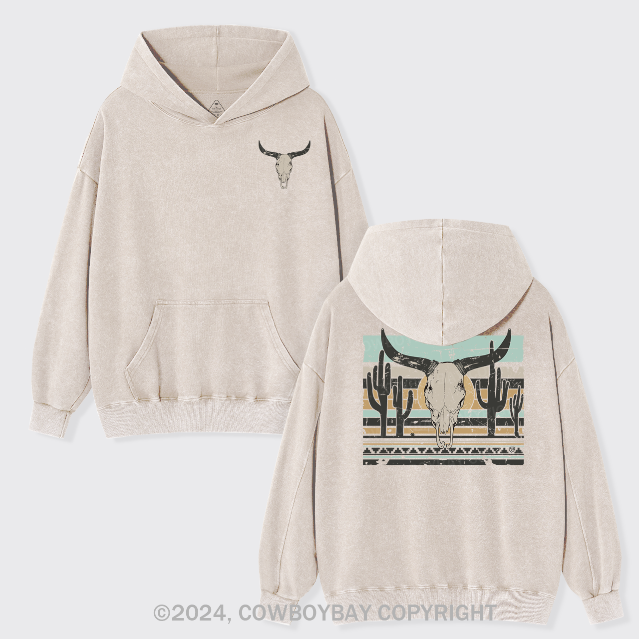 Rock Roll Steer Skull Garment-Dye Hoodies