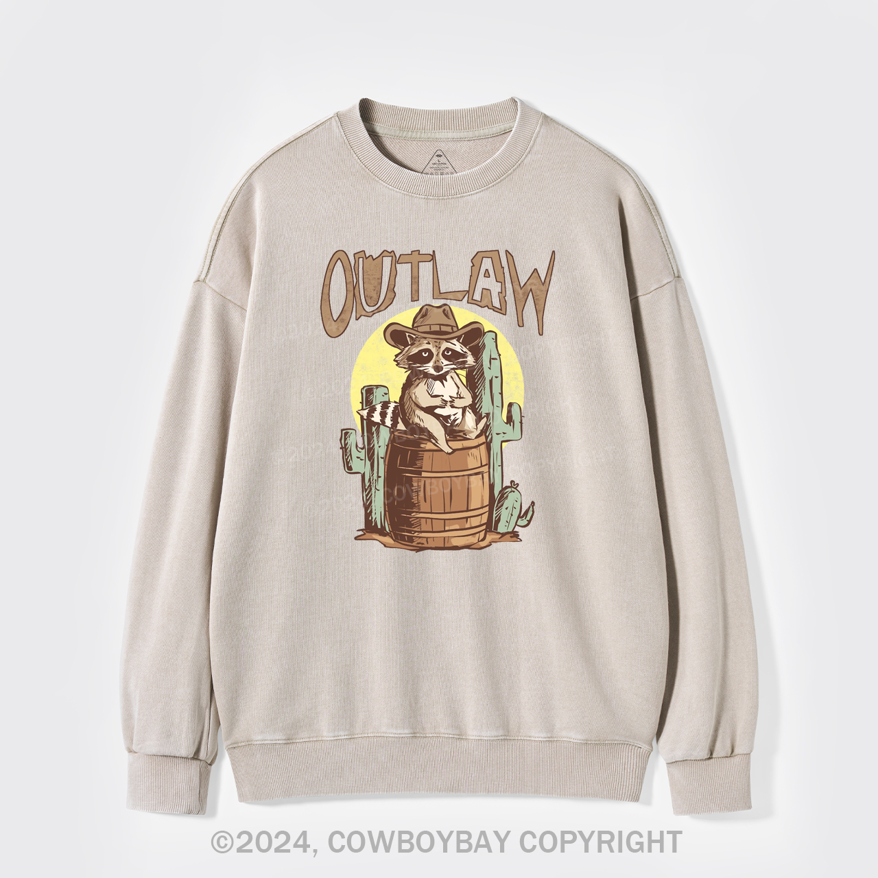 Retro Outlaw Raccoon Cowboy Washed Sweatshirts