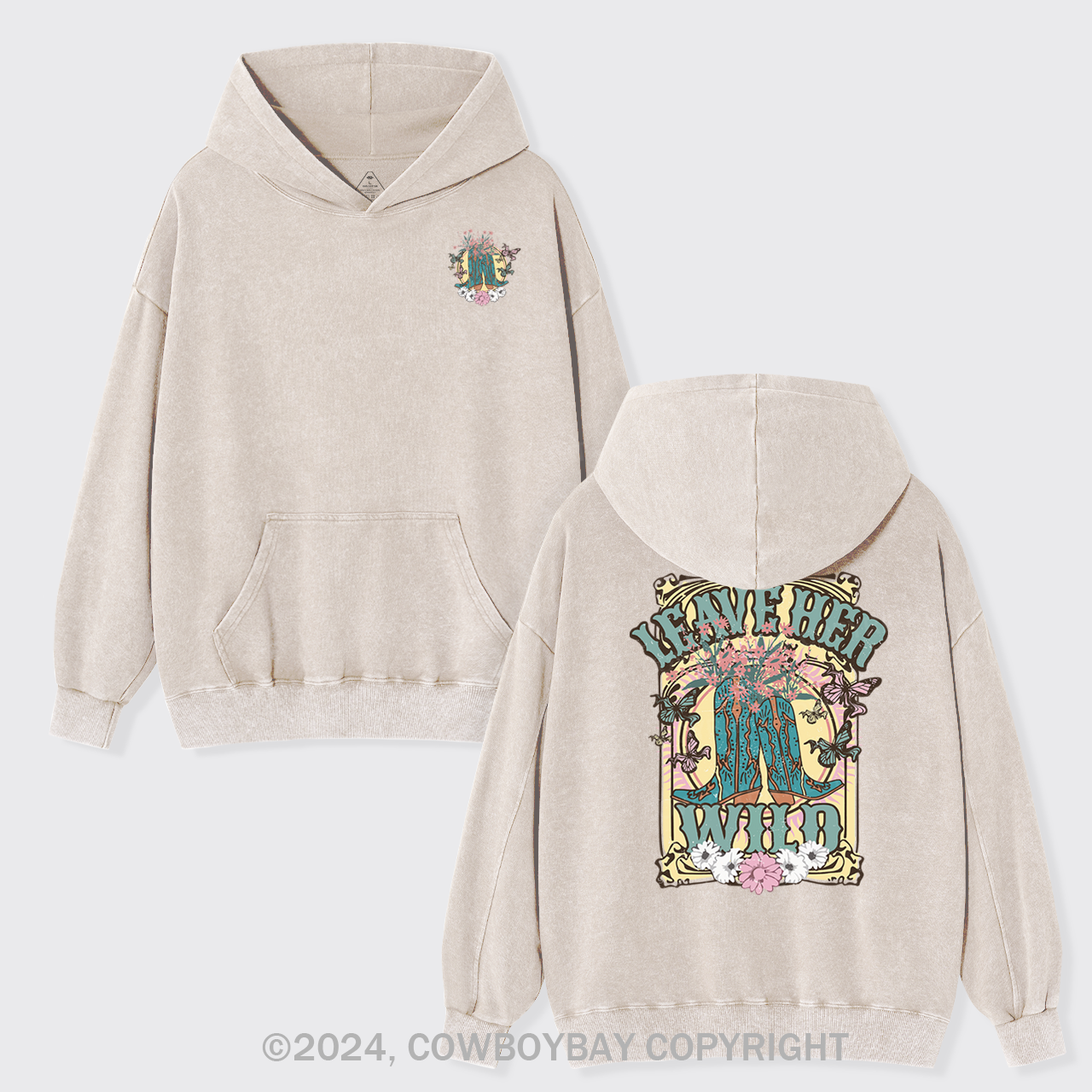 Leave Her Wild Western Cowboy Garment-Dye Hoodies
