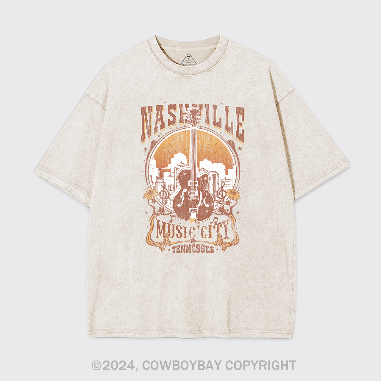Nashville Music City Vintage Guitar Garment-dye Tees