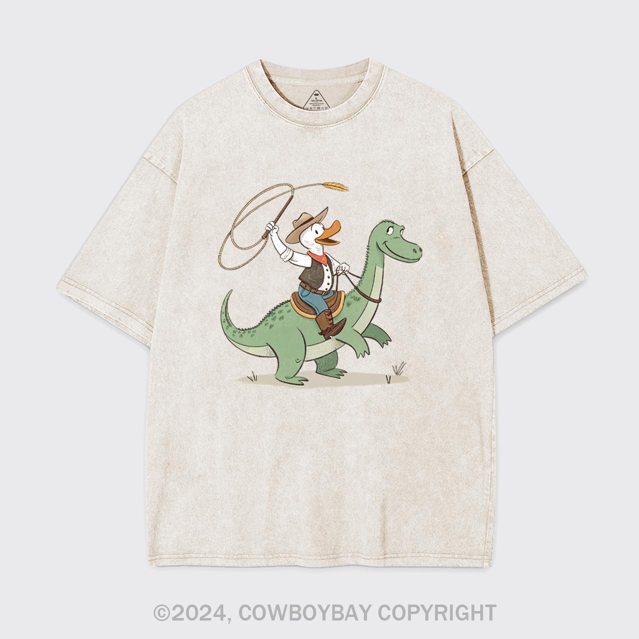 Cowboy Duck Riding Dinosaur Garment-dye Tees