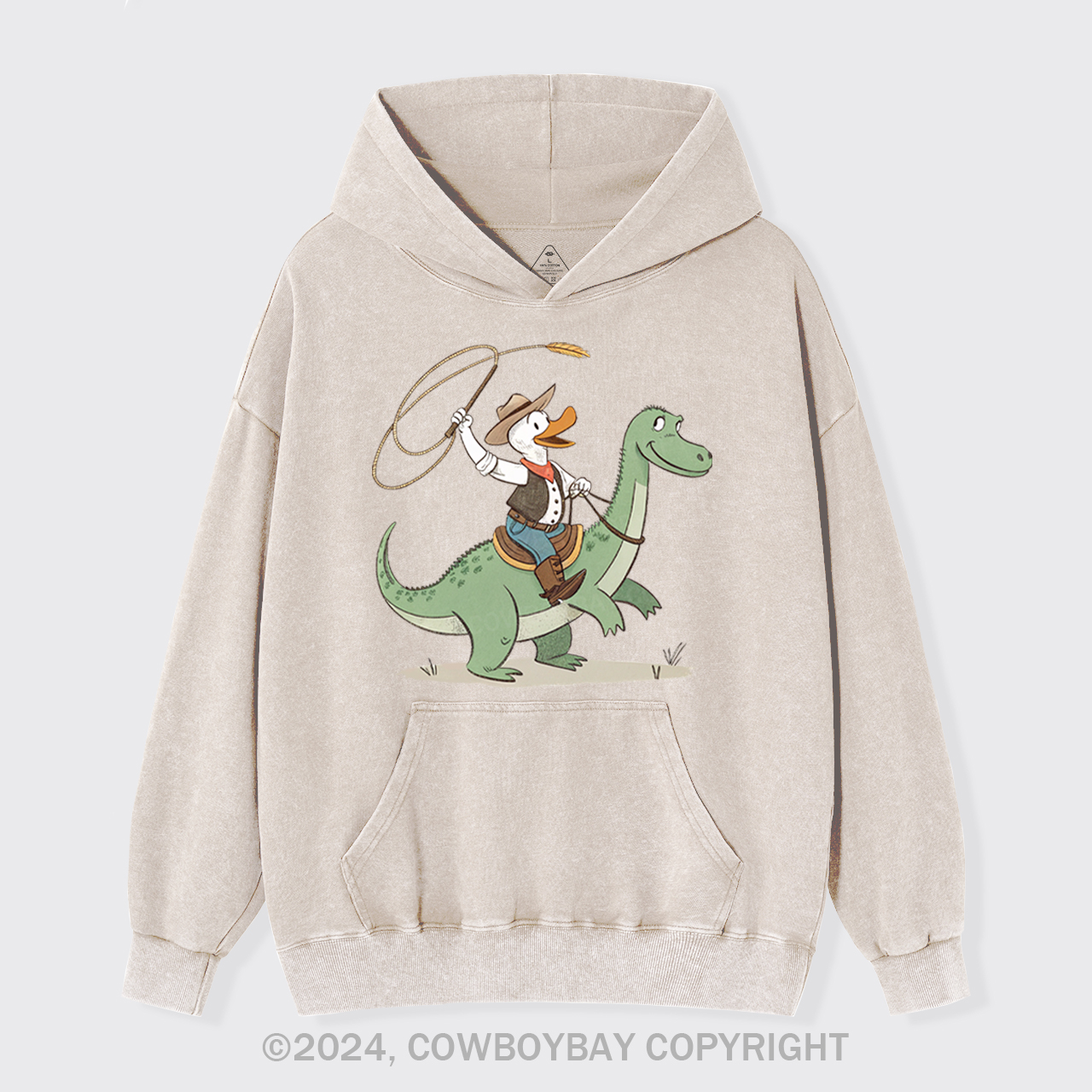 Cowboy Duck Riding Dinosaur Garment-Dye Hoodies