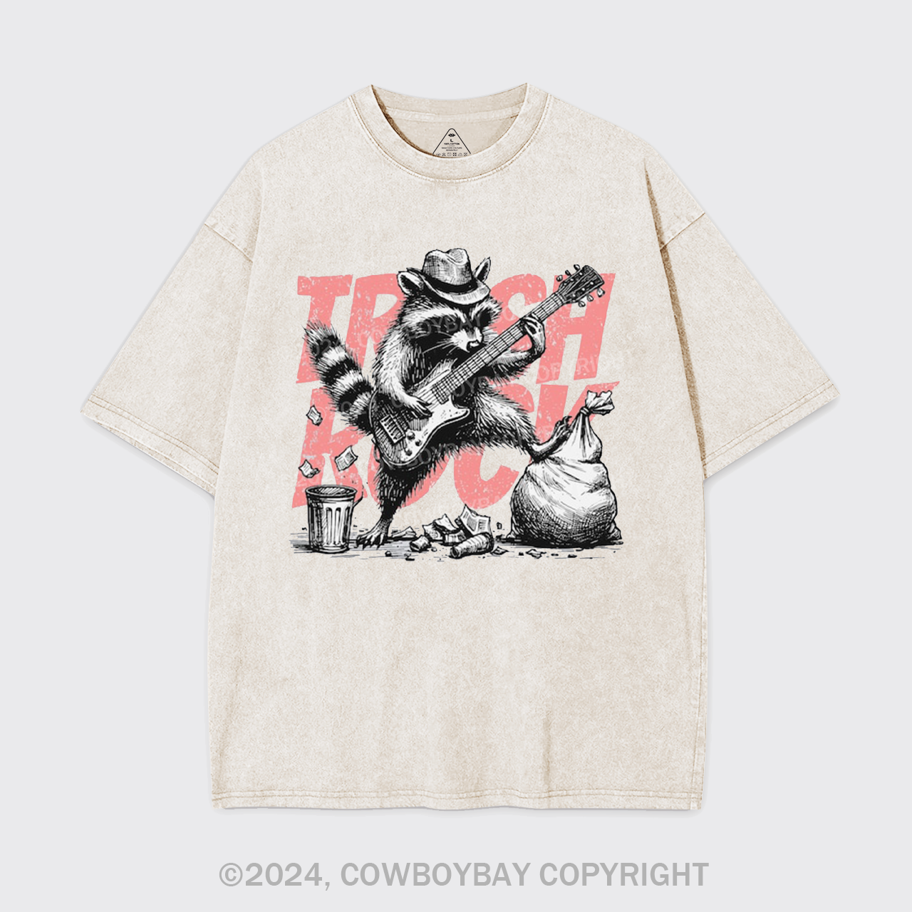 Raccoon Playing Guitar Retro Garment-dye Tees