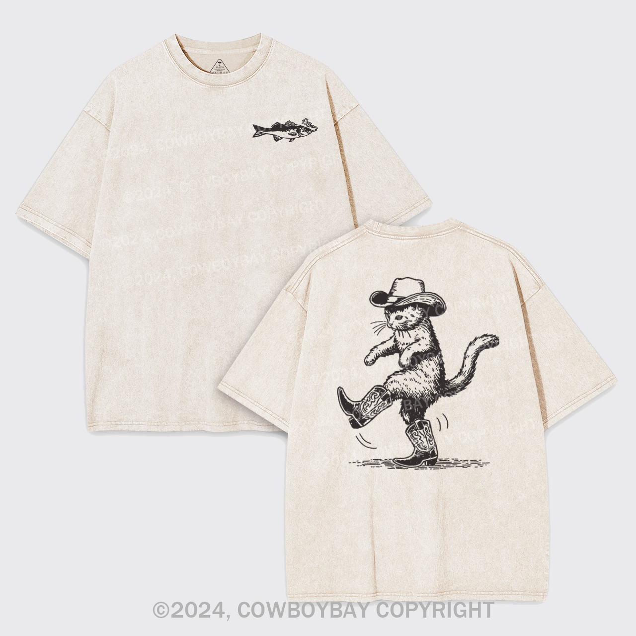 Cowboy Cat Looking for Fish Garment-dye Tees