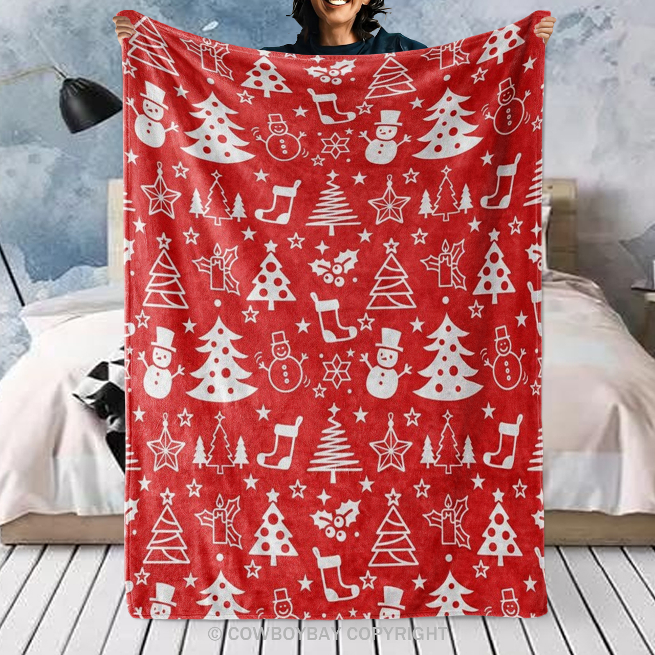 Christmas Snowmen Blanket_Red
