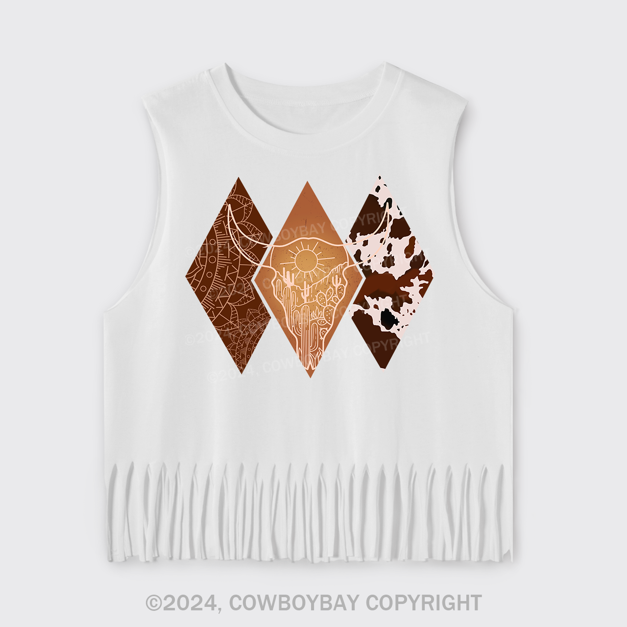 Boho Bull Cowskull Fringe Tank