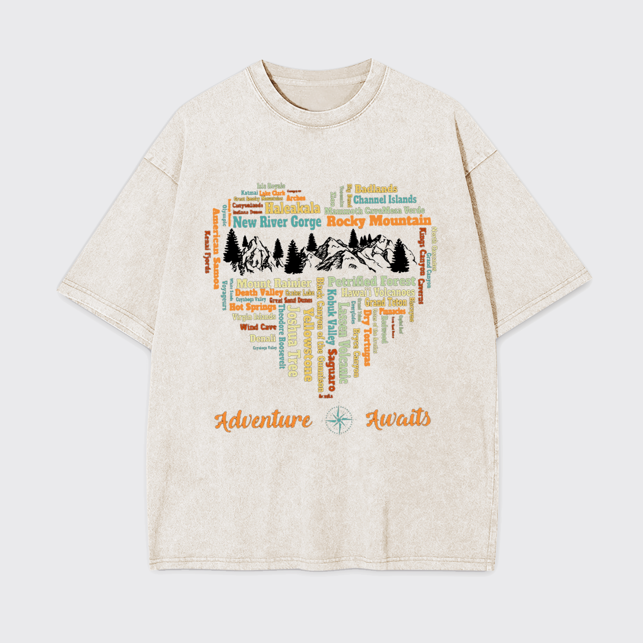 Heart-Shaped National Park Theme Garment-dye Tees