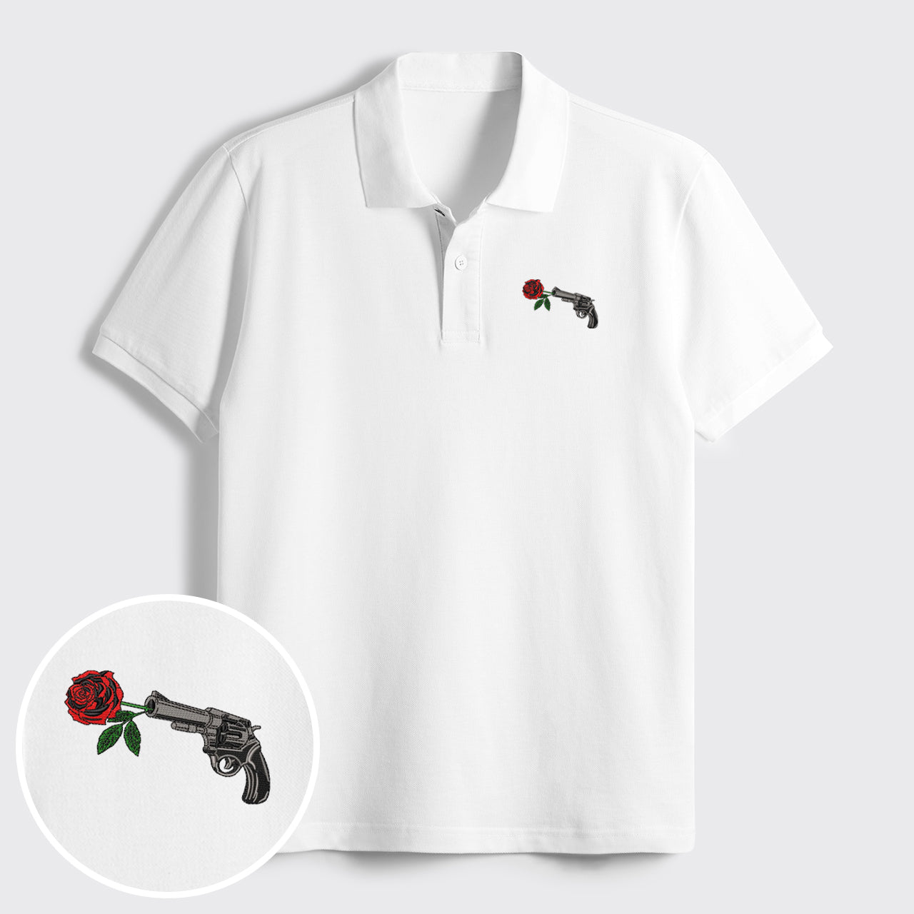 Gun Rose Embroidered Polo Shirts