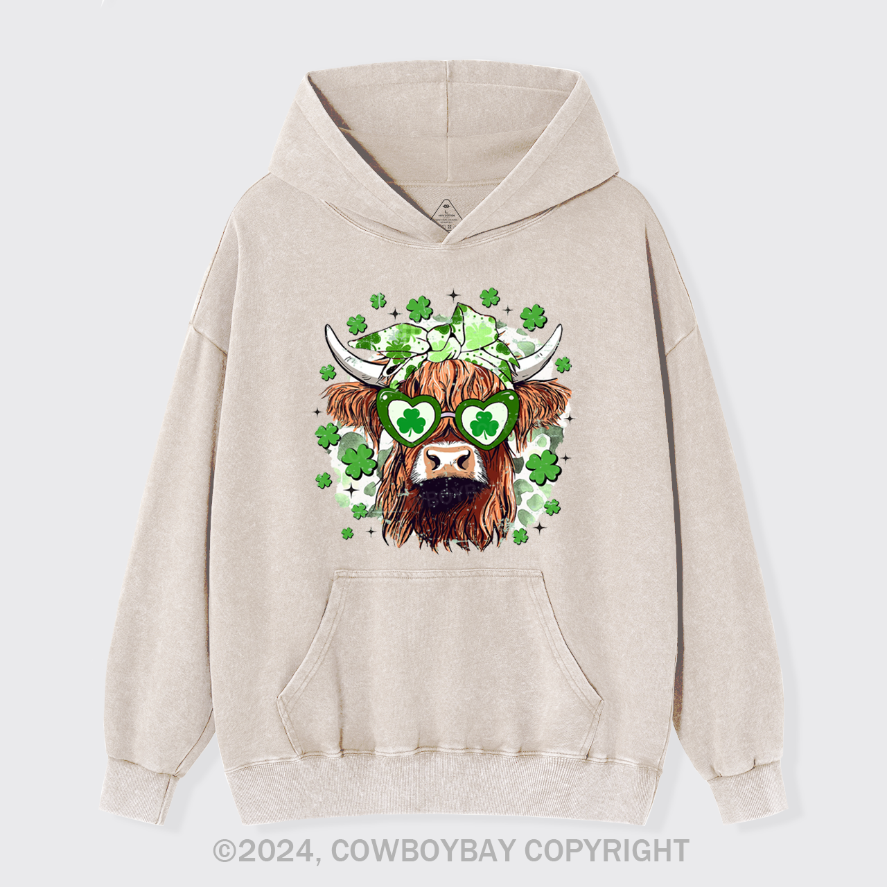 St Patrick's Day Highland Cow Garment-Dye Hoodies