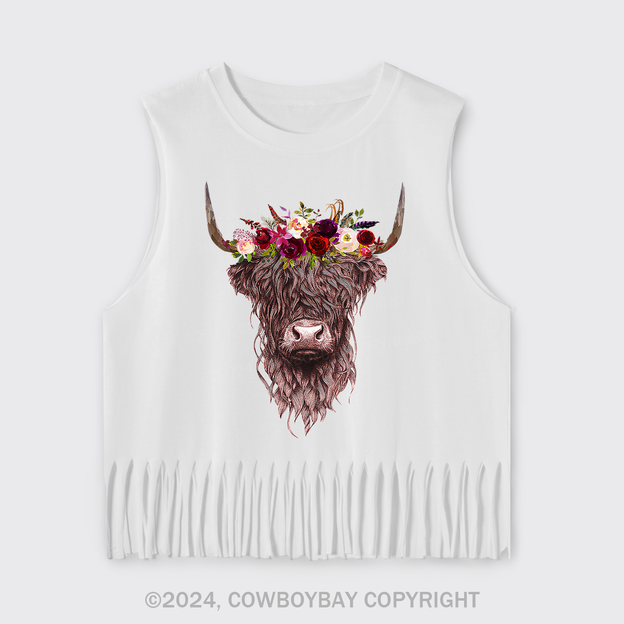 Flower Highland Cow Fringe Tank