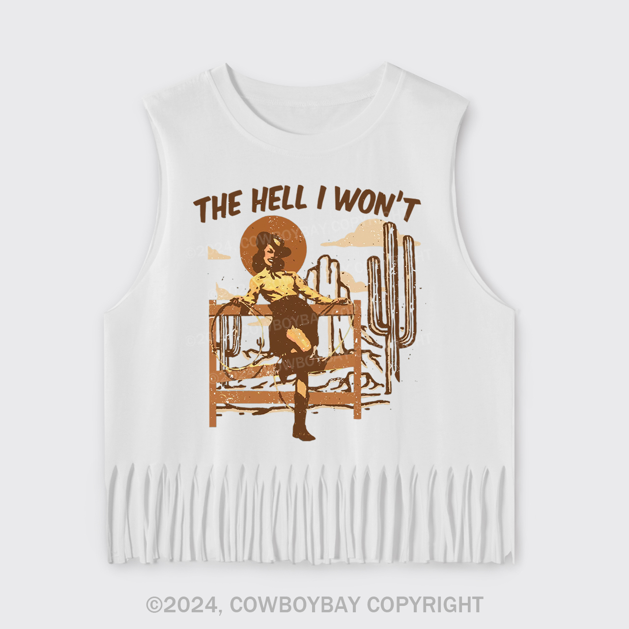 Cowgirl The Hell I won't Fringe Tank