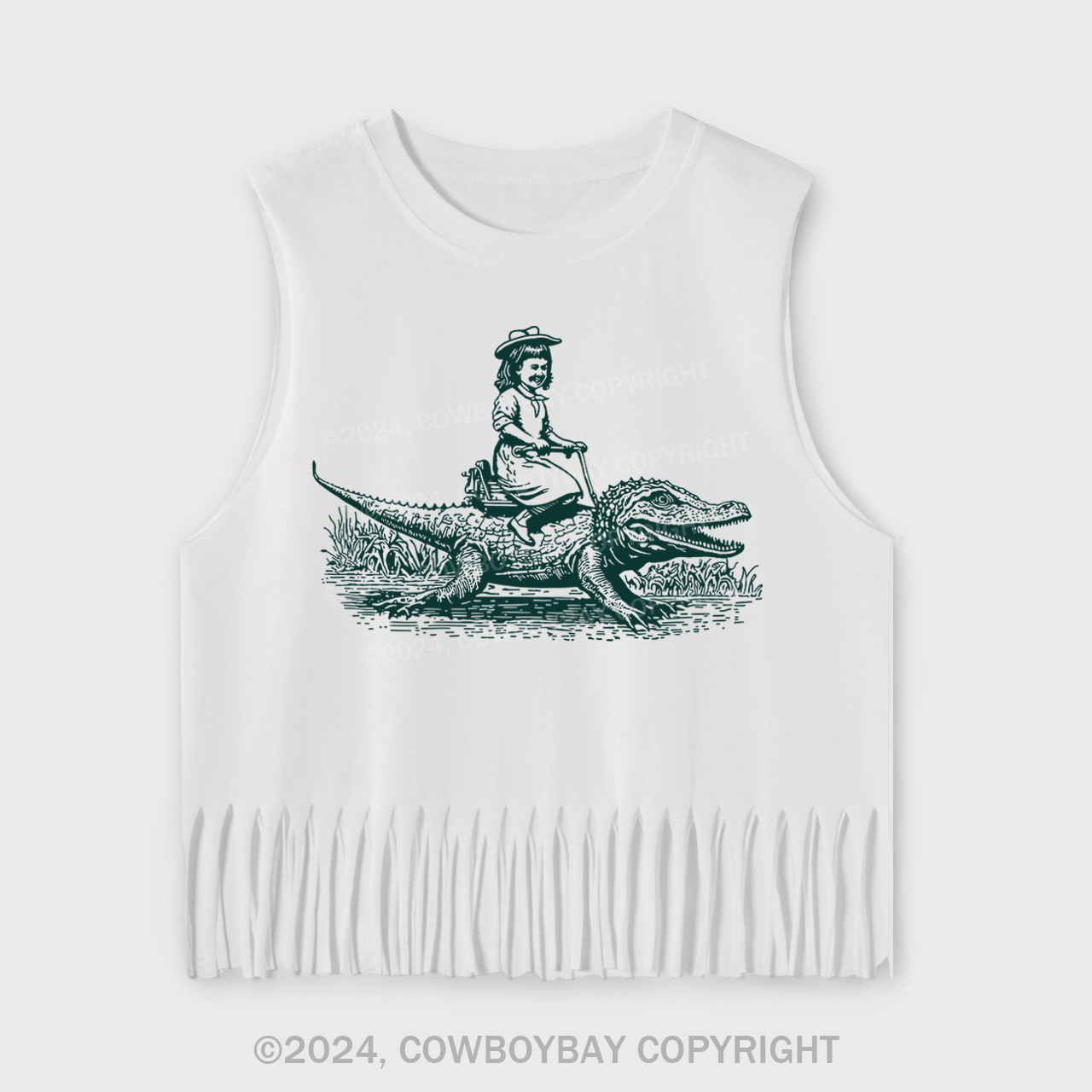 Girl Riding an Alligator Fringe Tank