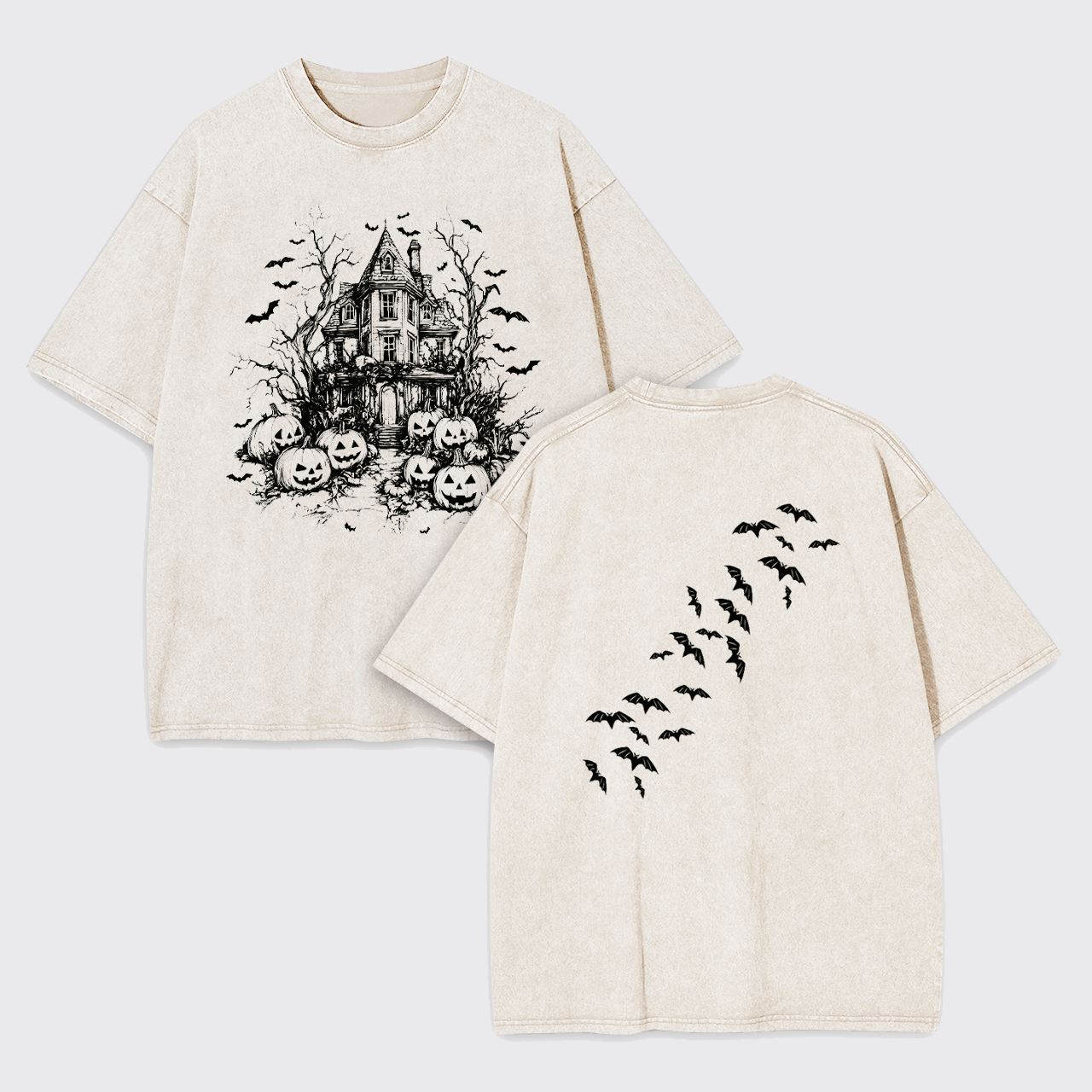 Vintage Haunted House Halloween Garment-dye Tees