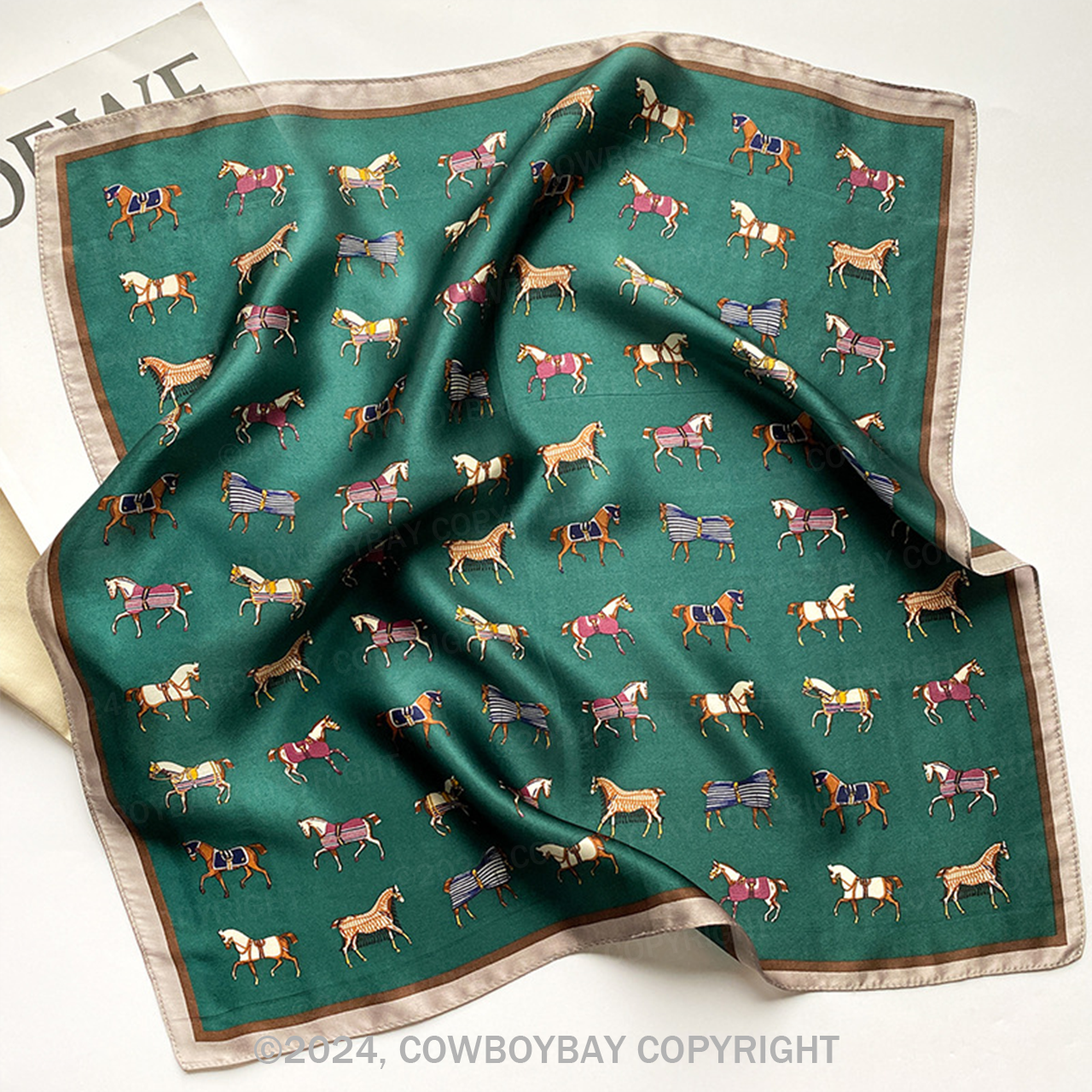Horse Print Cream Silk Bandana