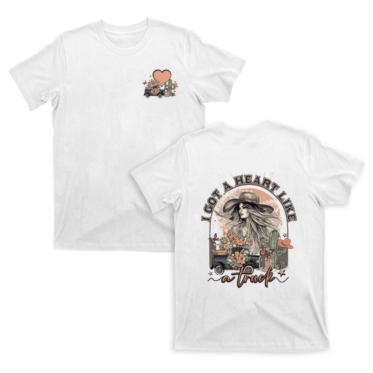 Heart Like A Truck  Western Sunset Cowgirl Valentine T-Shirts