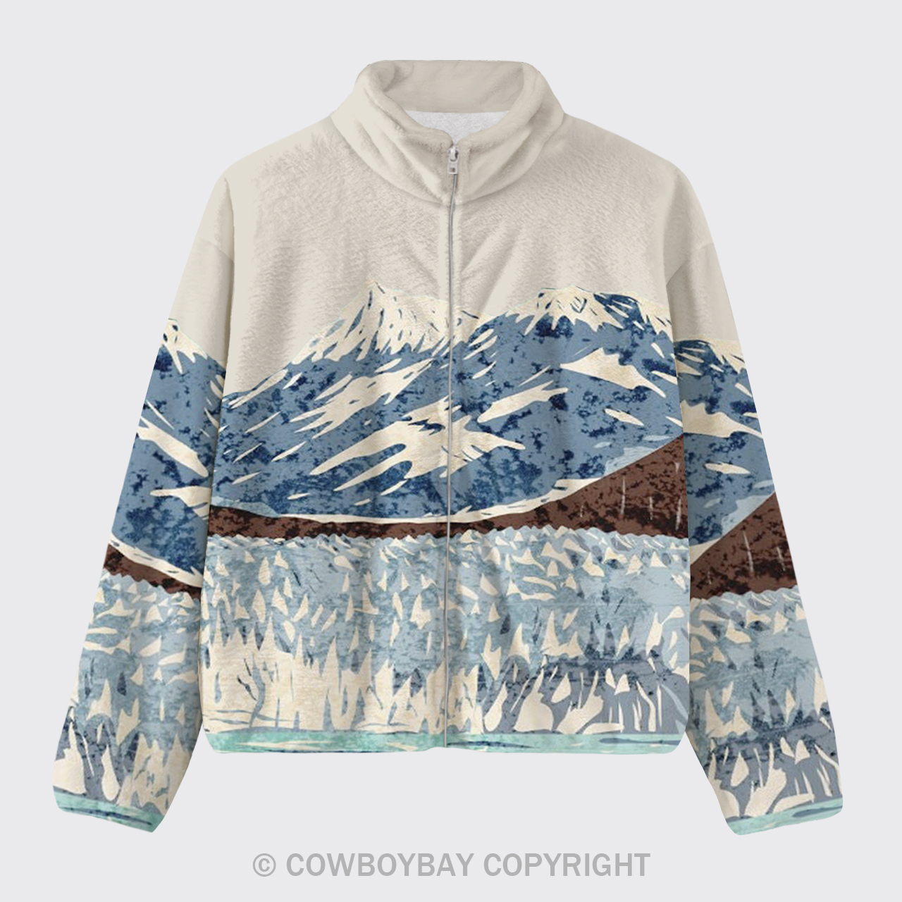 Retro Snow Mountain Glacier Pattern Fleece Jacket