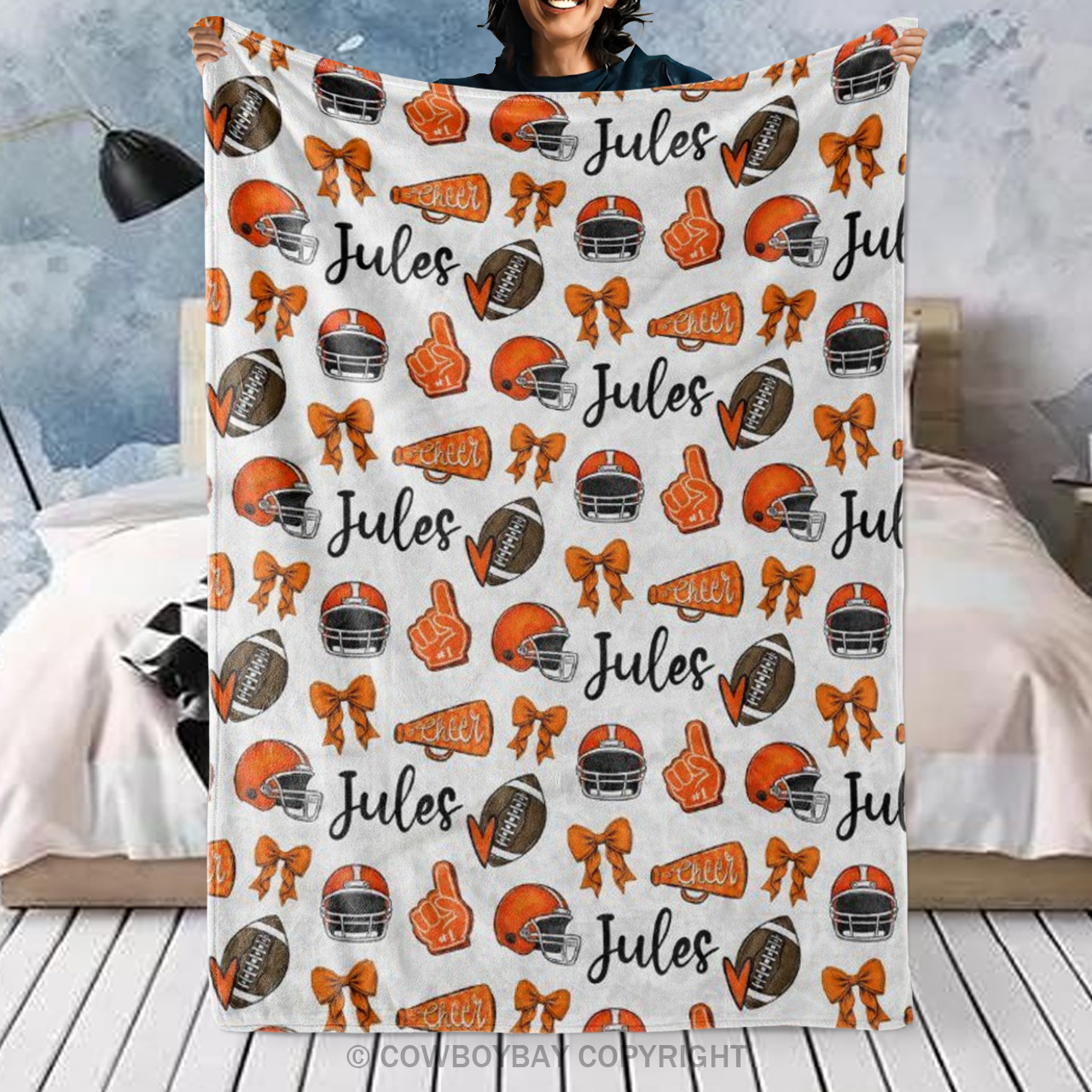 Custom Football Bow Blanket