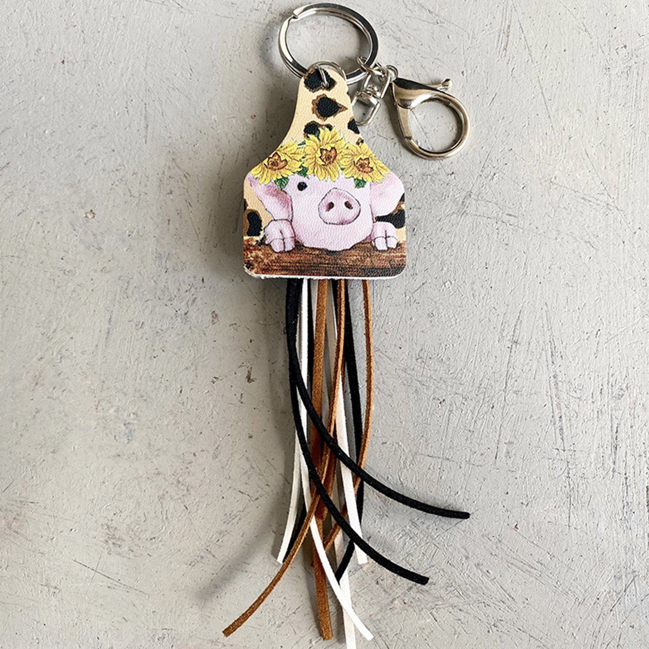 Western Style Leather Keychain Sunflower Leopard Print