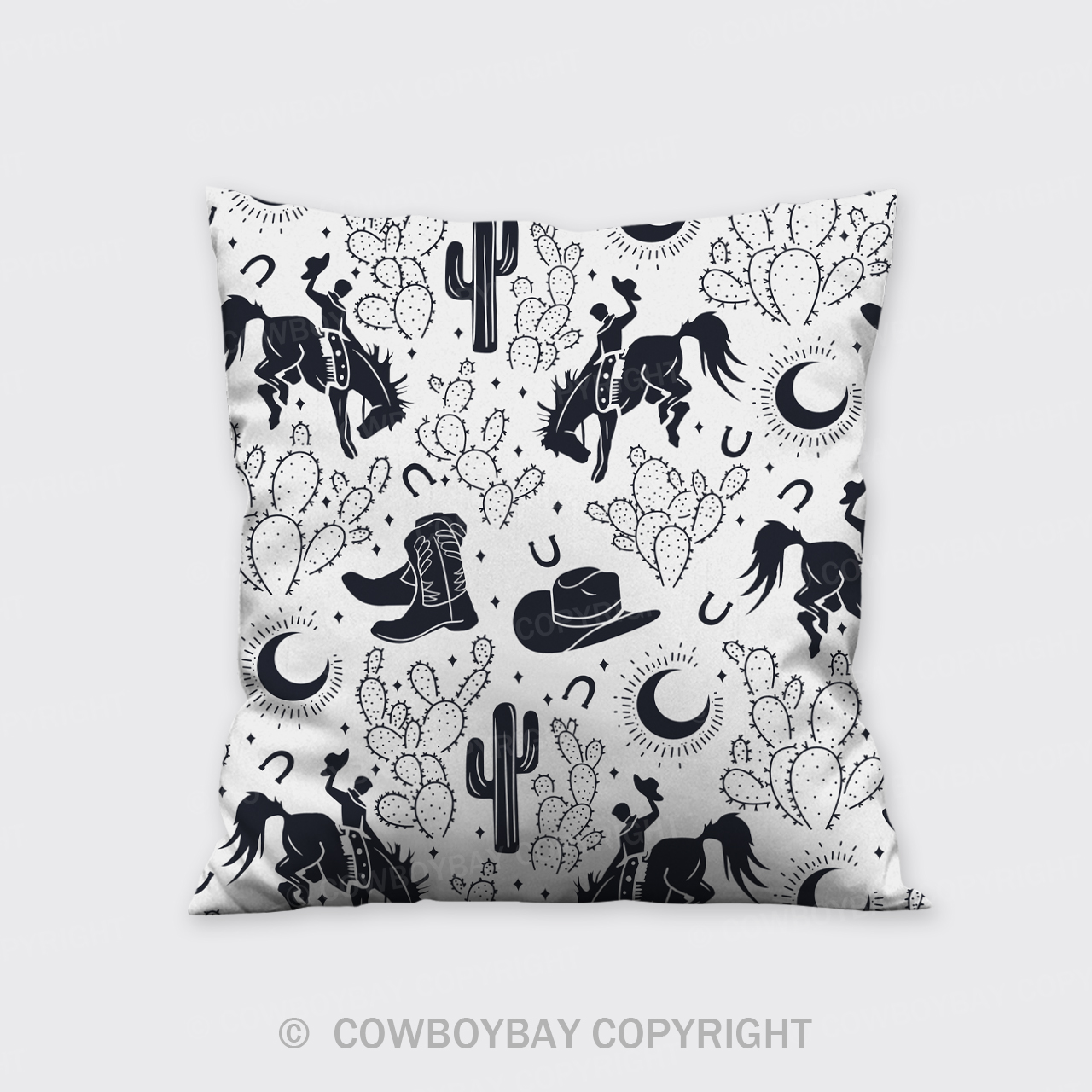 Cowboy Old West Bucking Horses Pillow Cover