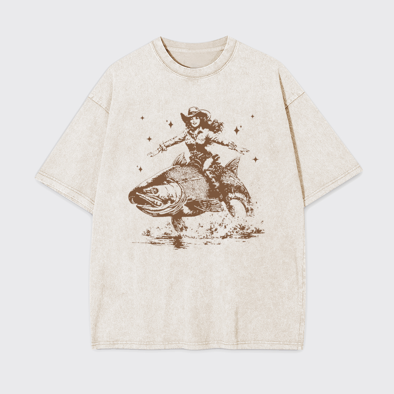 Cowgirl Riding A Fish Garment-dye Tees