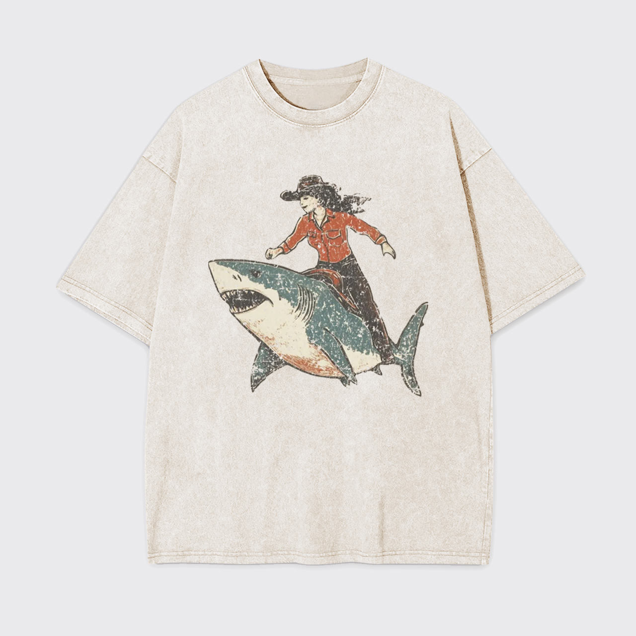 Cowgirl Riding Shark Garment-dye Tees