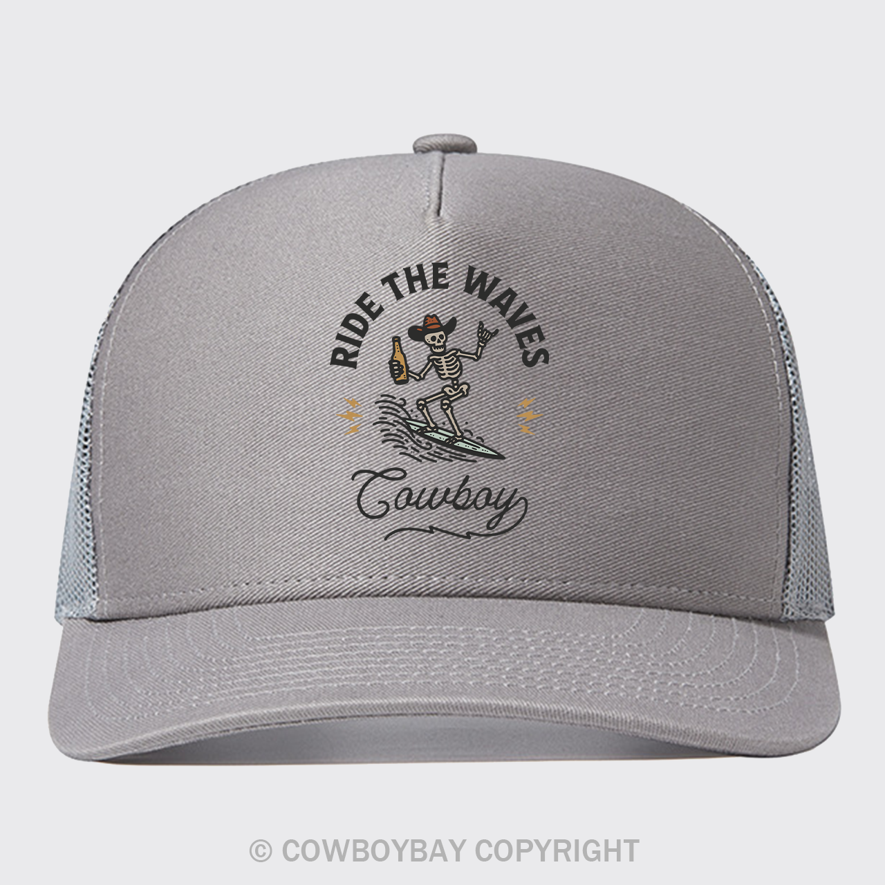 Surfing Cowboy Skeleton Trucker Hat