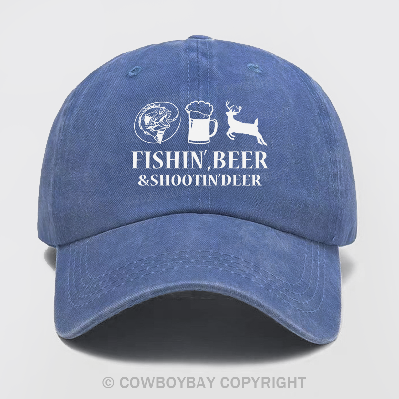 Fishin', Beer & Shootin' Deer Funny Wash Hat