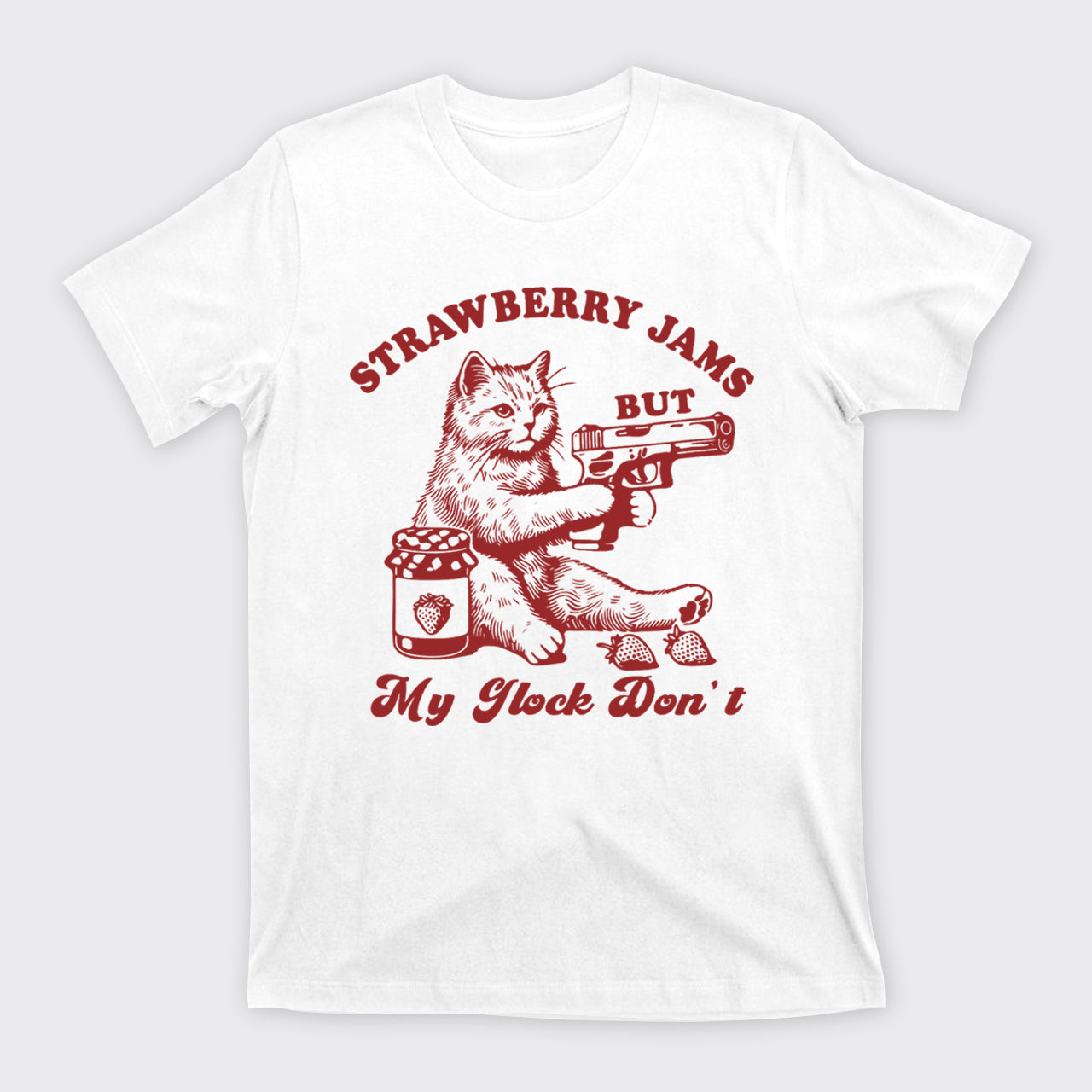 Funny Raccoon-Strawberry Jams But My Glock Don't T-Shirts
