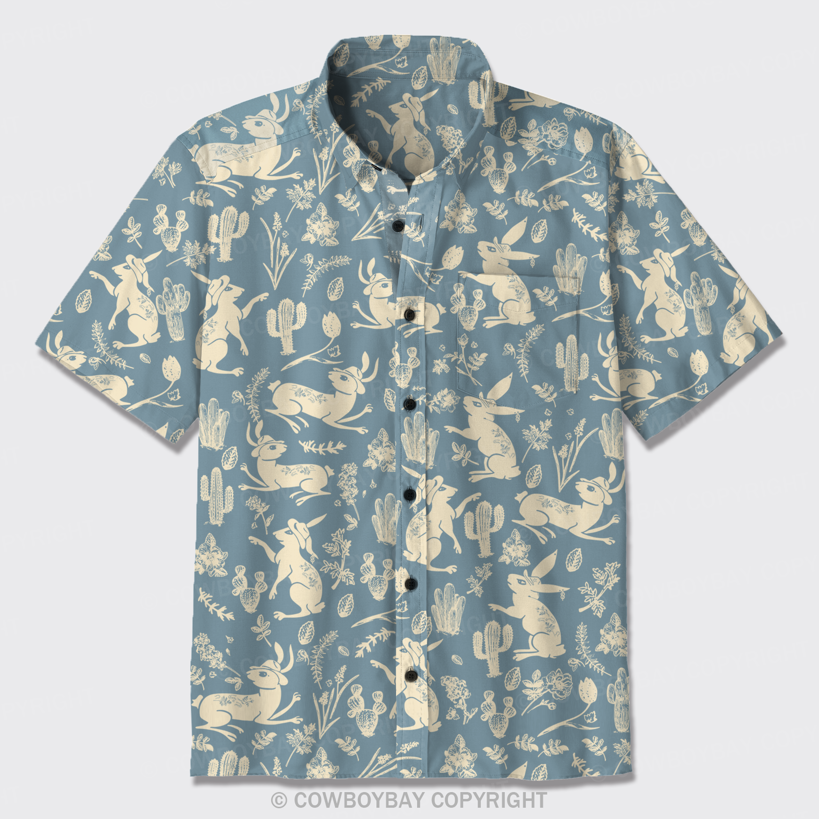 Easter Rabbit On Wheat Field Button Up Shirts