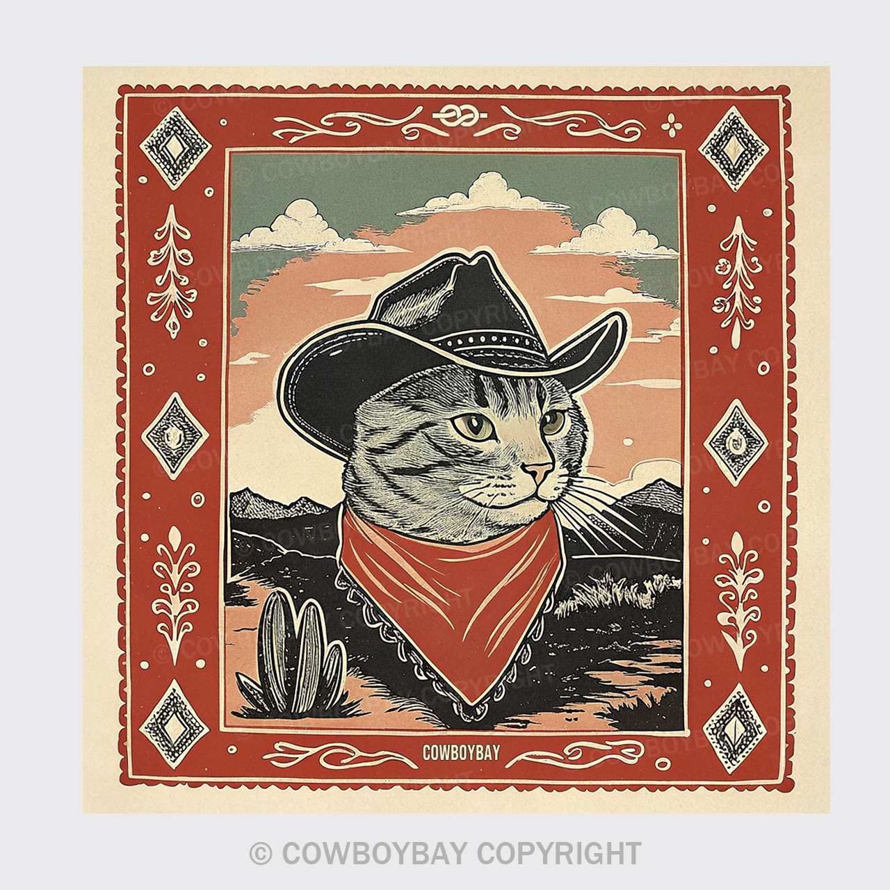 Western Cowcat Cotton Bandana_1