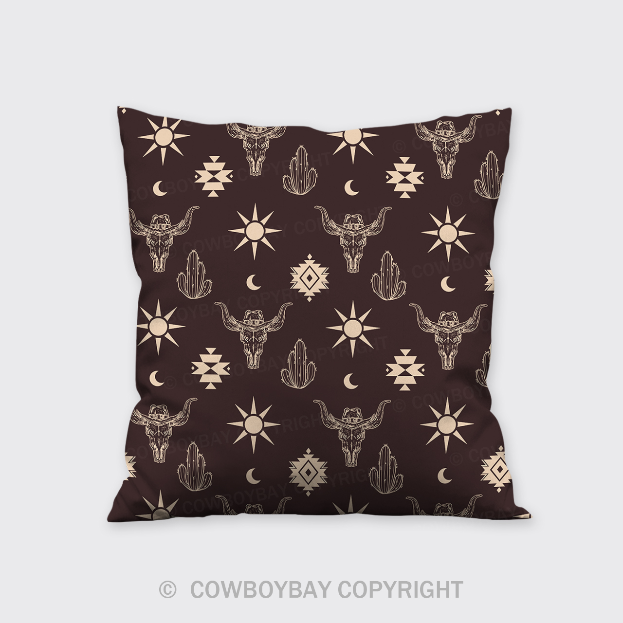 Bull Skull Pattern Pillow Cover_Brown