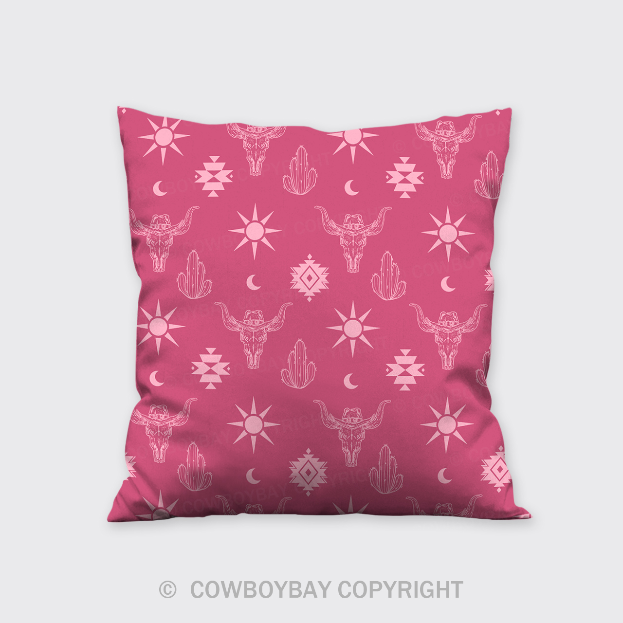Bull Skull Pattern Pillow Cover_Pink