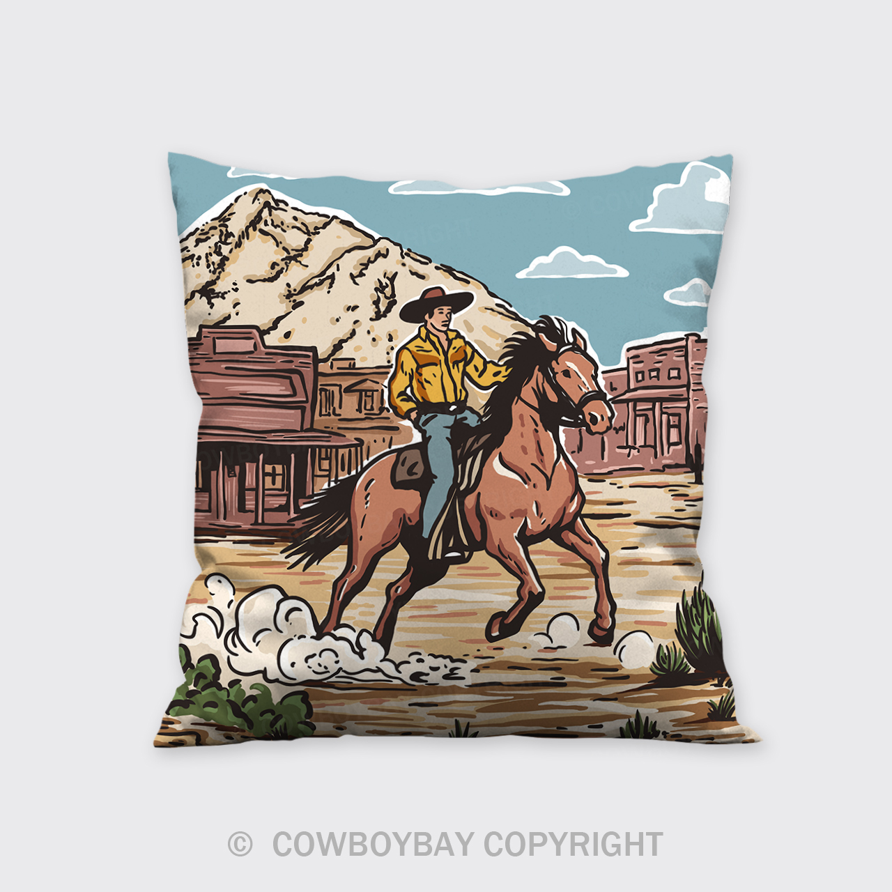 Cowboy Riding Across The Field Pillow Cover