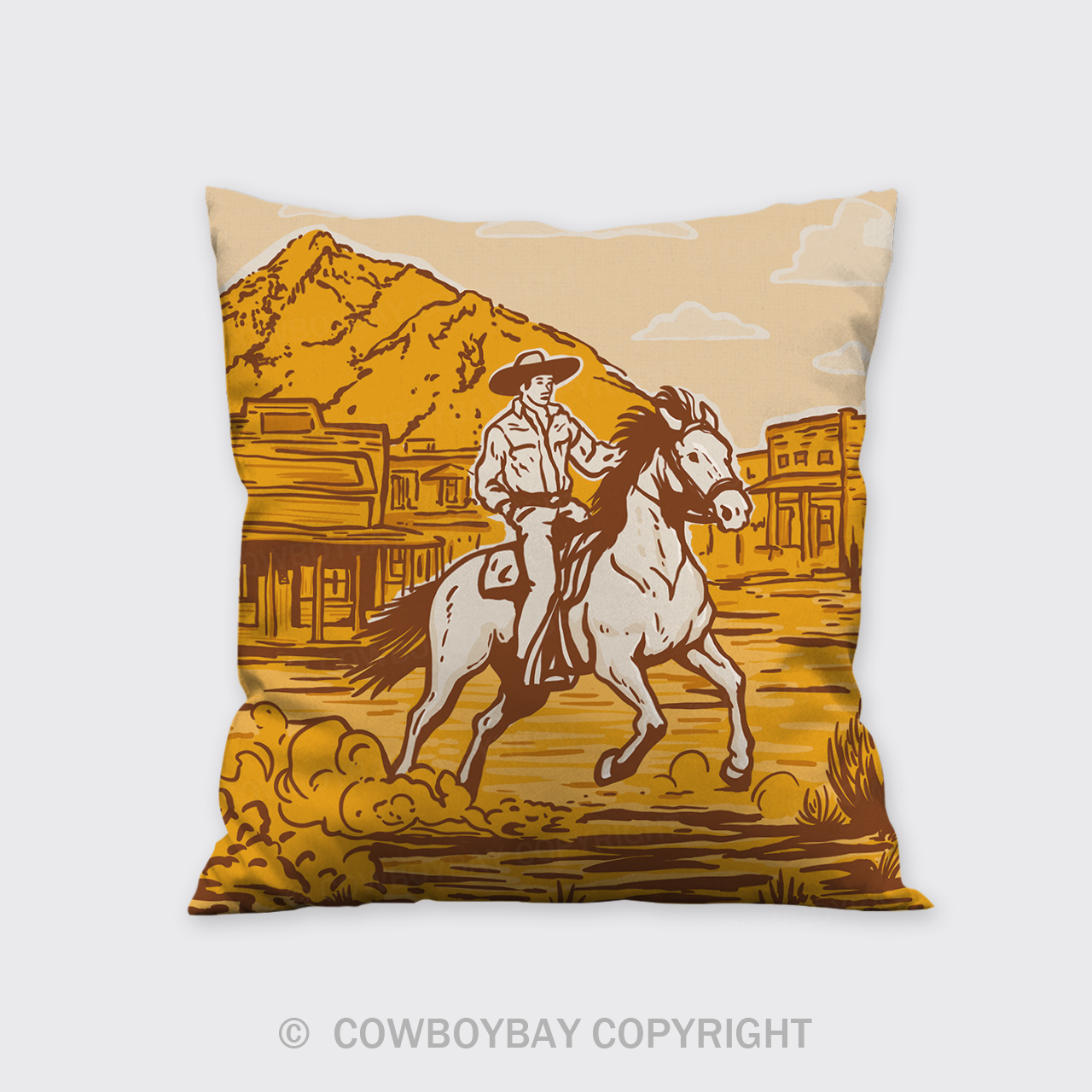 Cowboy Riding Across The Field Pillow Cover