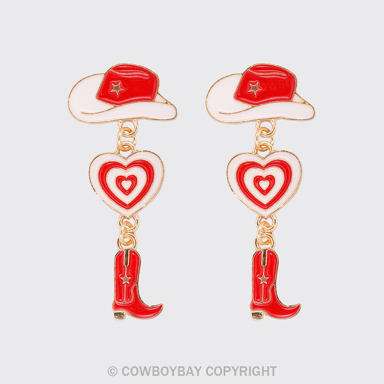 Cute Western Cowboy Hat Boots Red Earrings