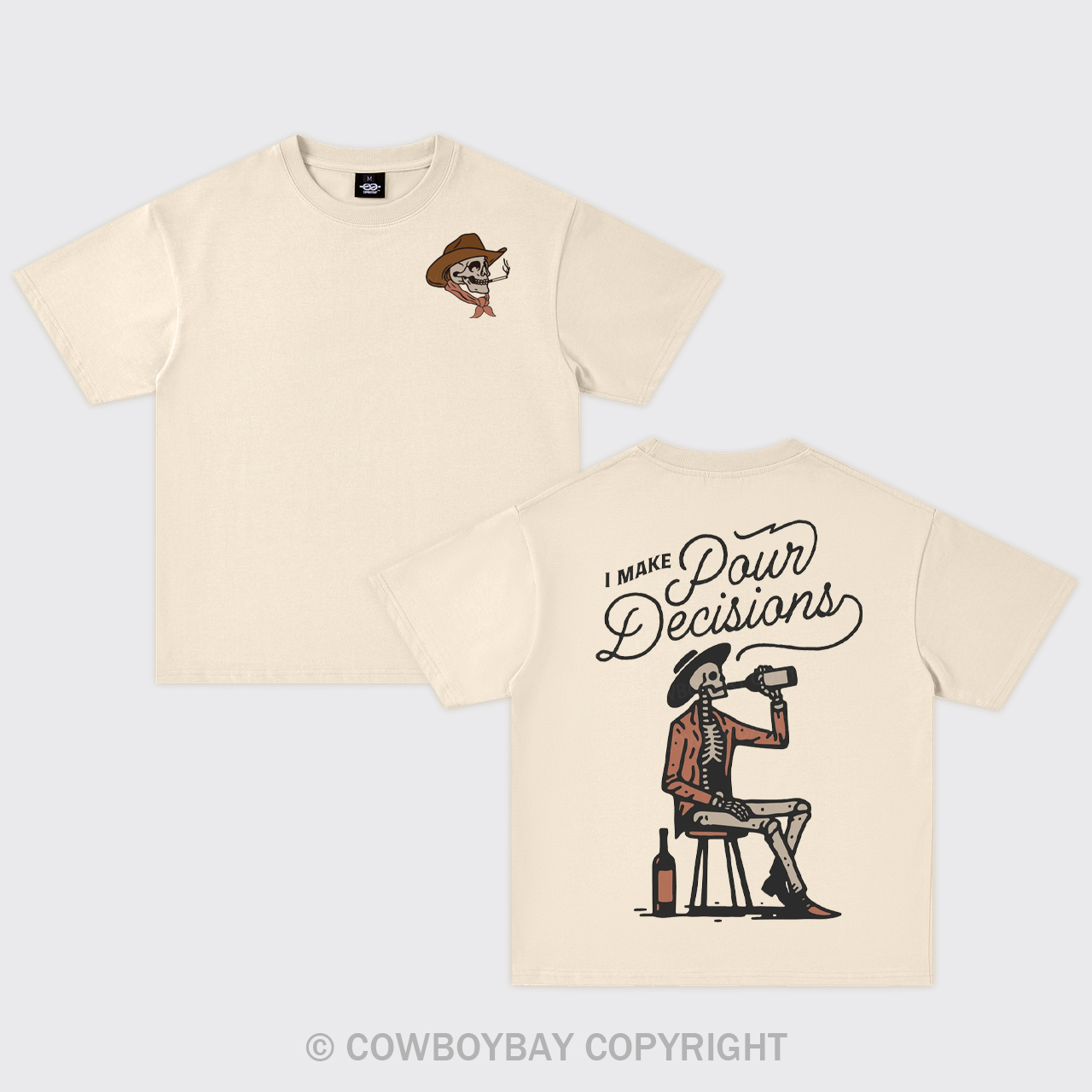 Skeleton Cowboy Drinking Wine Oversize T-Shirts