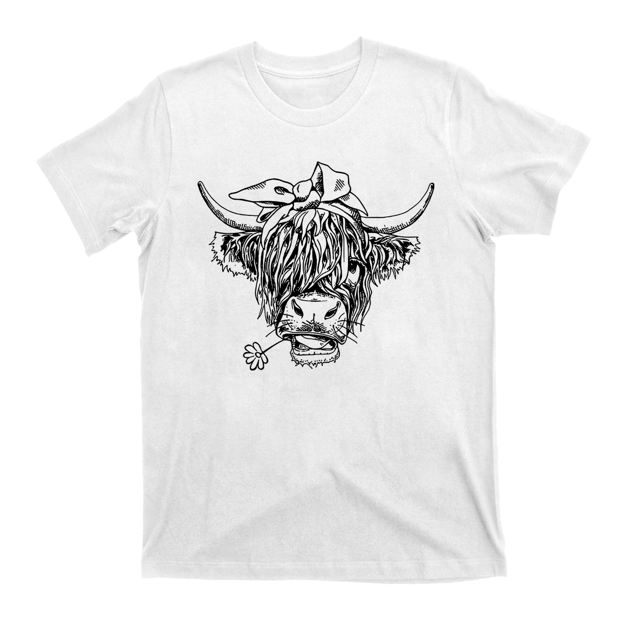 Holding a Daisy in Highland Cow Mouth T-Shirts