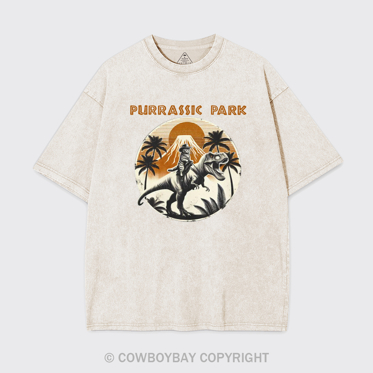 Cowboy Cat Riding Dinosaur Garment-dye Tees