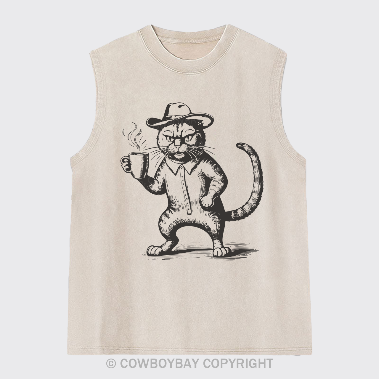 Coffee Addict Funny Cat Washed Tanks
