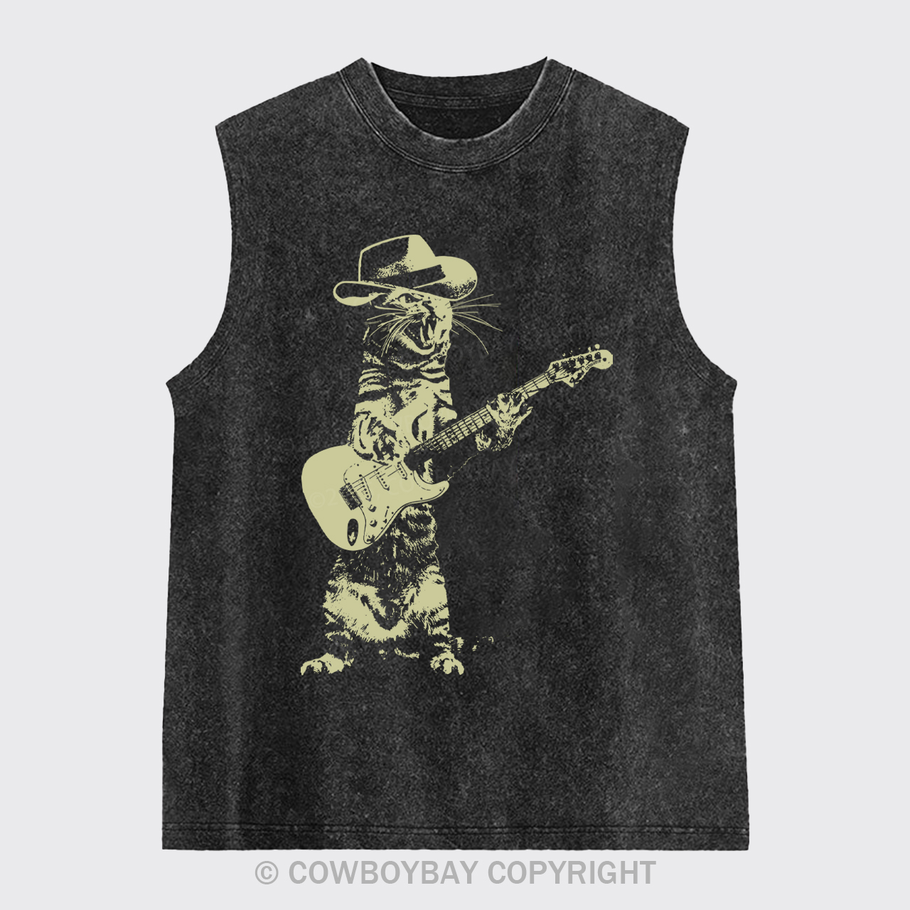 Cat Playing Guitar Washed Tanks