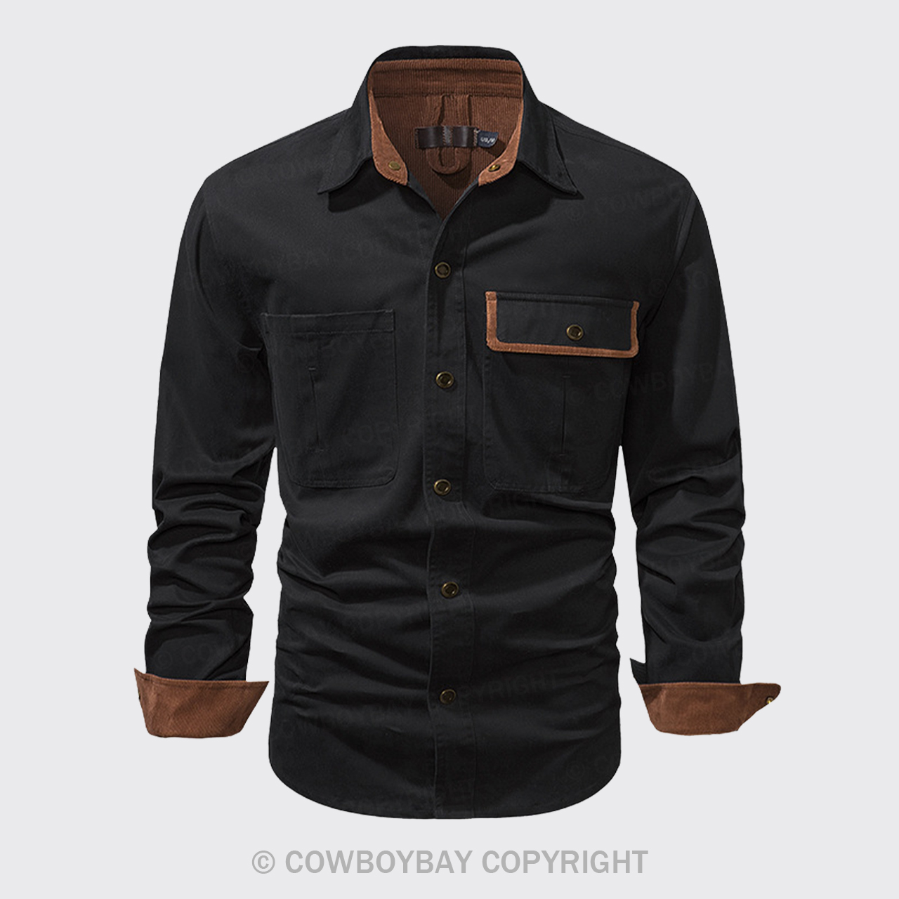 Black Corduroy Washed Cotton Shirt